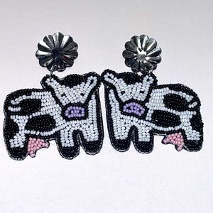 🎉❤️ Belle Multicolor Silver Cow Beaded Earrings
